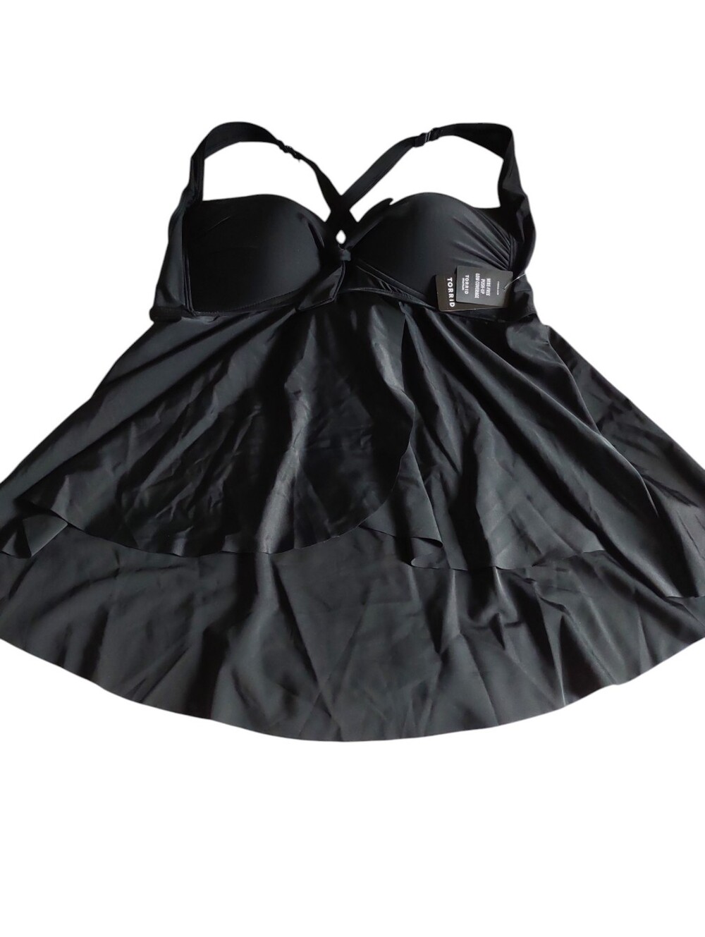Torrid 2-D/DD Wireless Babydoll Tie Front Tankini Deep Black Swim Top